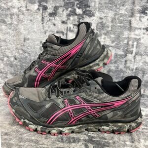 Asics Womens 8 Gel Scram 2 Running Shoes Camo Grey Pink Gorpcore Sporty Trail